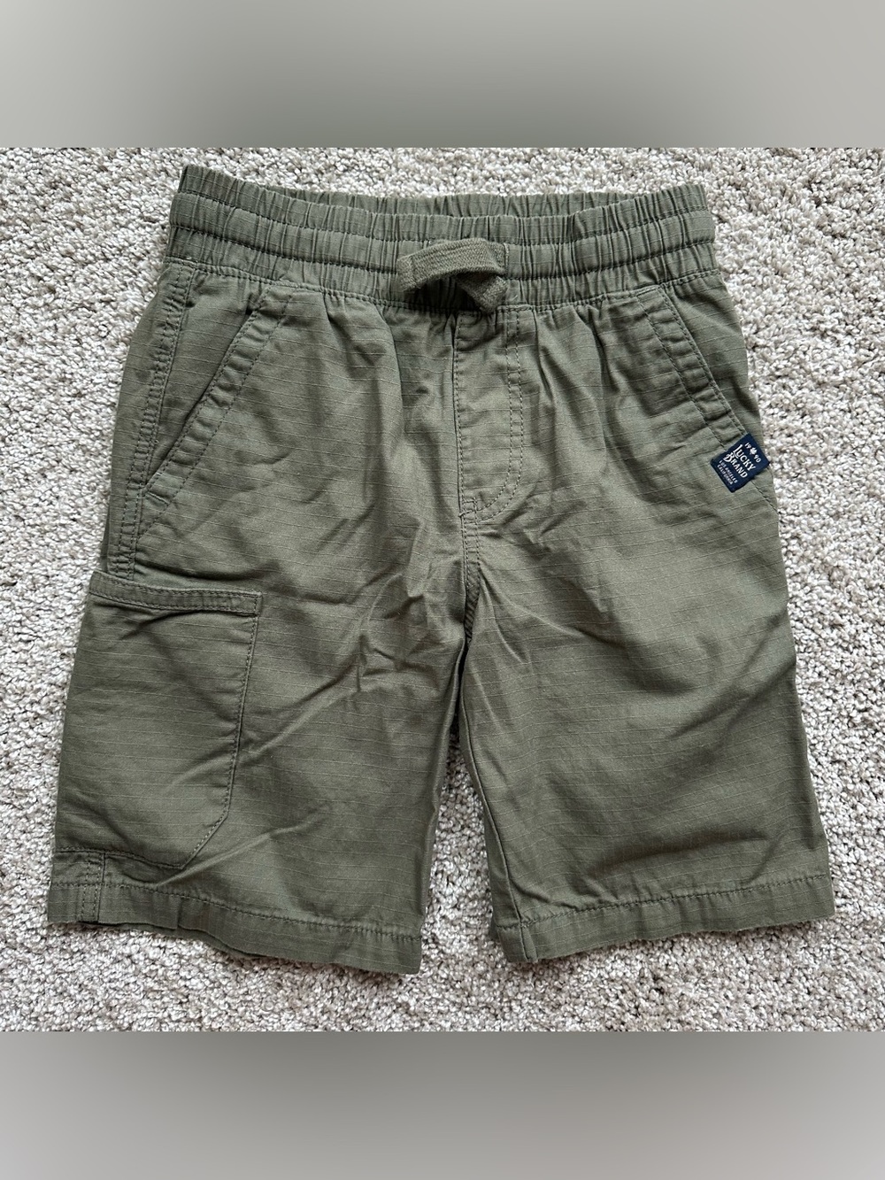 Lucky Brand Boys Pull On Cargo Chino Shorts Army Green Elastic Waist size 8 A235